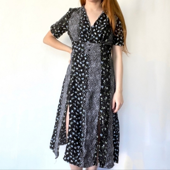 Miss Selfridge black floral midi dress cottagecore - Picture 1 of 13